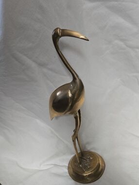 Brass Heron Sculpture - Decorative Gold Home Art